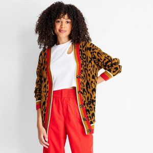 Future Collective Kahlana Barfield Brown Leopard Print Varsity Cardigan